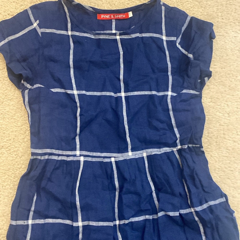 Blue windowpane linen dress - Picture 3 of 5